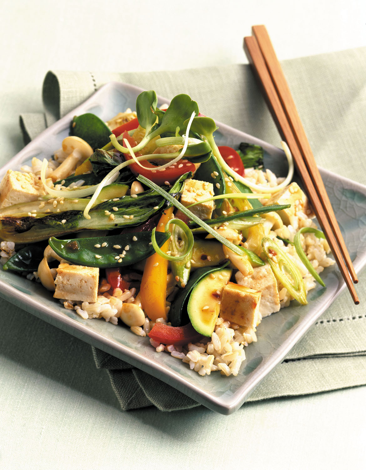 Traditional Chinese healthy meal with tofu and vegetables