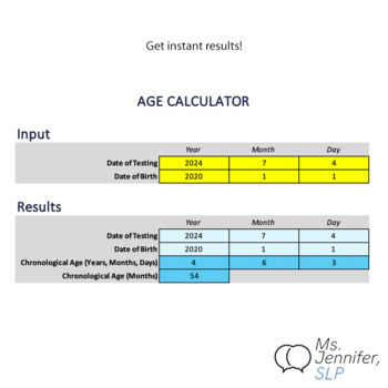 Age Calculator (Google Sheets) by Ms Jennifer SLP | TPT