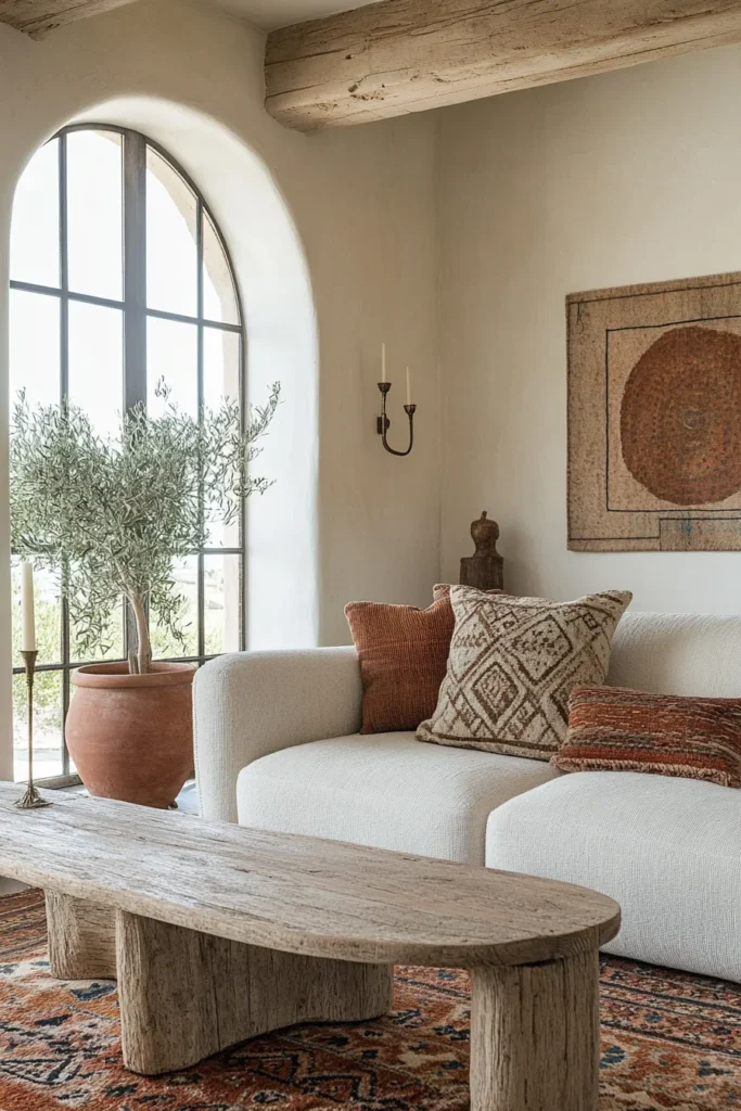 Diseño mediterráneo fresco con blancos rotos y artesanía