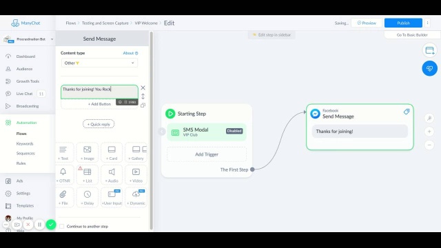 ManyChat social media messaging dashboard