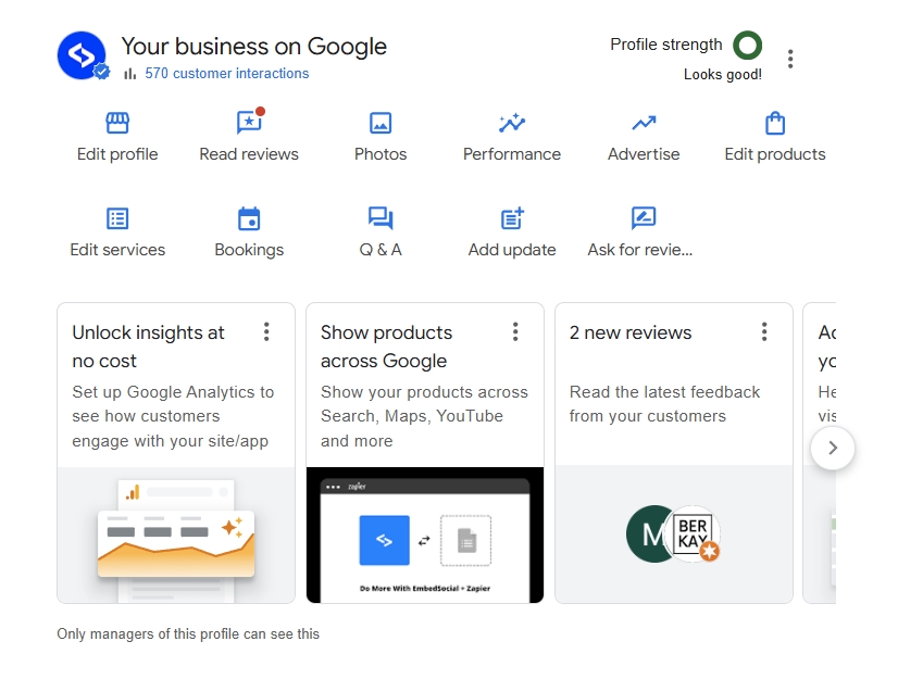 Google Business Profile Dashboard Menu