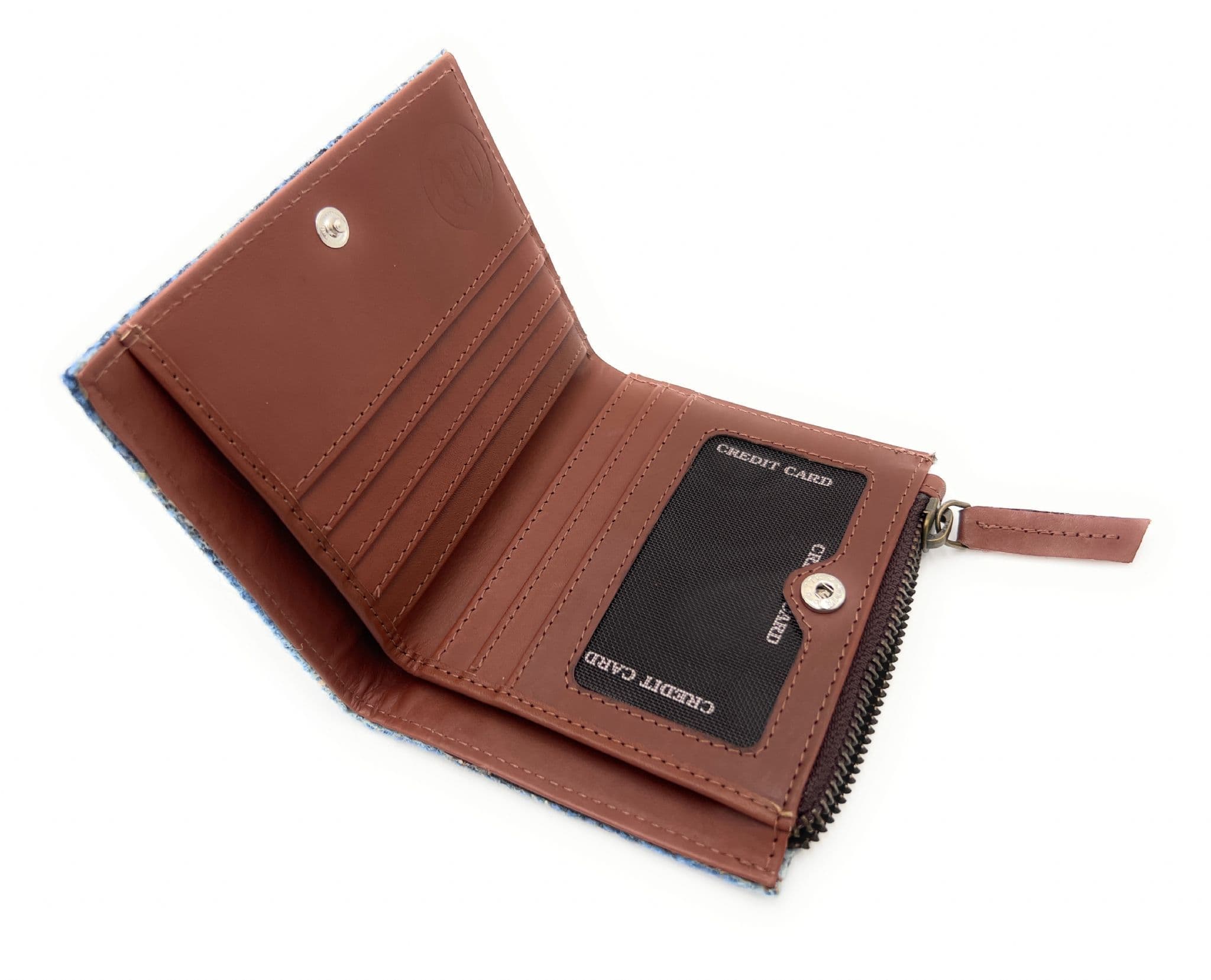 Tartan Tweeds Harris Tweed Blue Check Leather Bifold Wallet