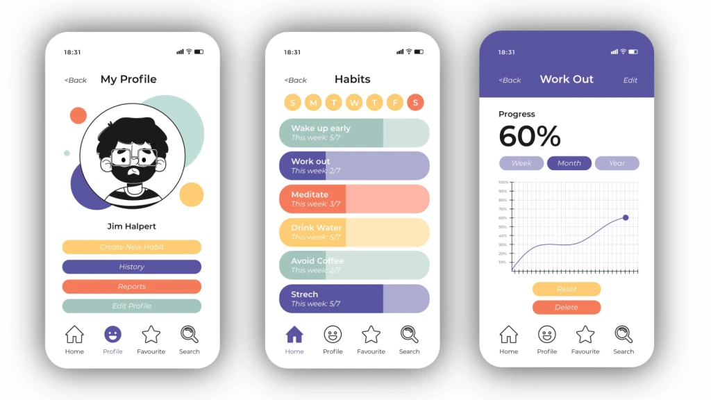 Mobile app interface showing personalized profile and habit tracking