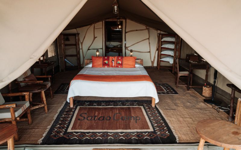 Satao Camp luxury tented camp bedroom interior Tsavo Kenya