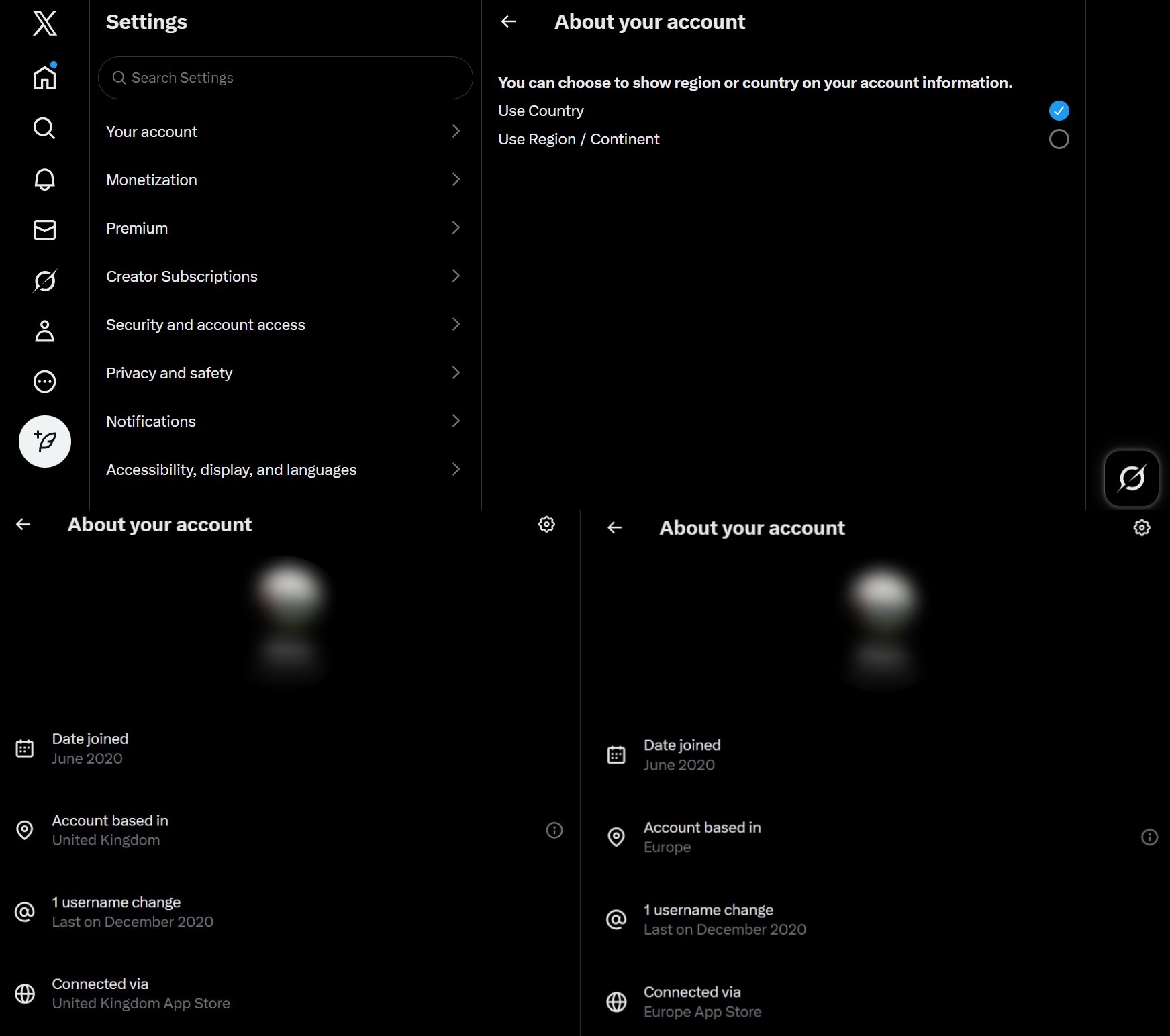 X platform About your account privacy settings showing location exposure options