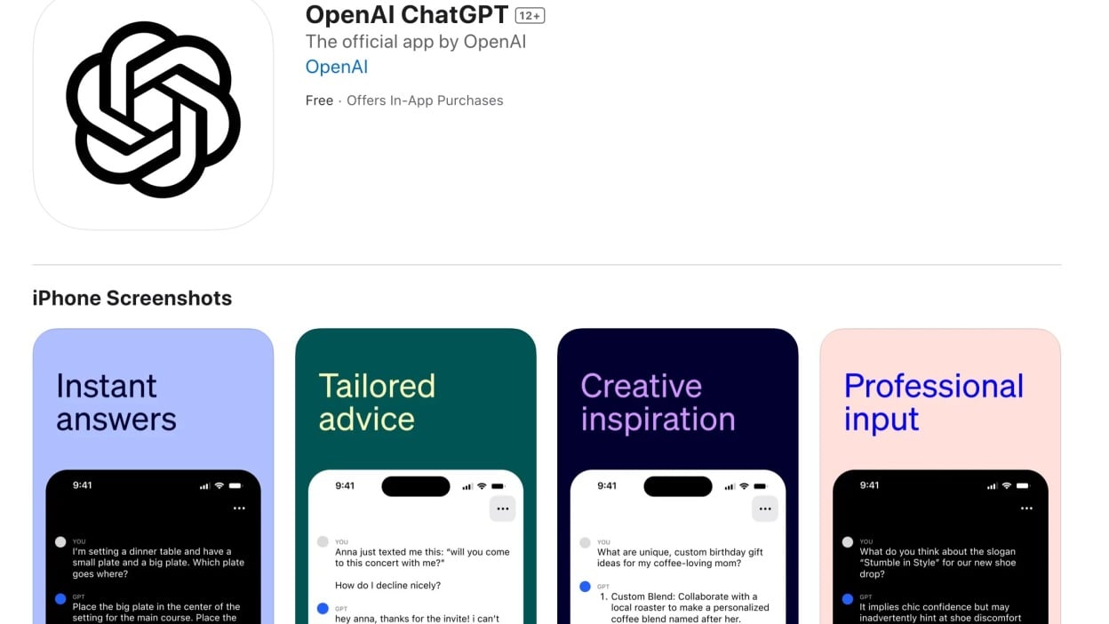 ChatGPT官方App Store页面展示