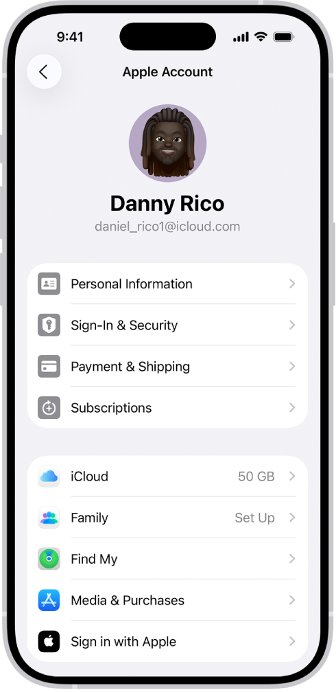 iPhone Apple账户设置页面