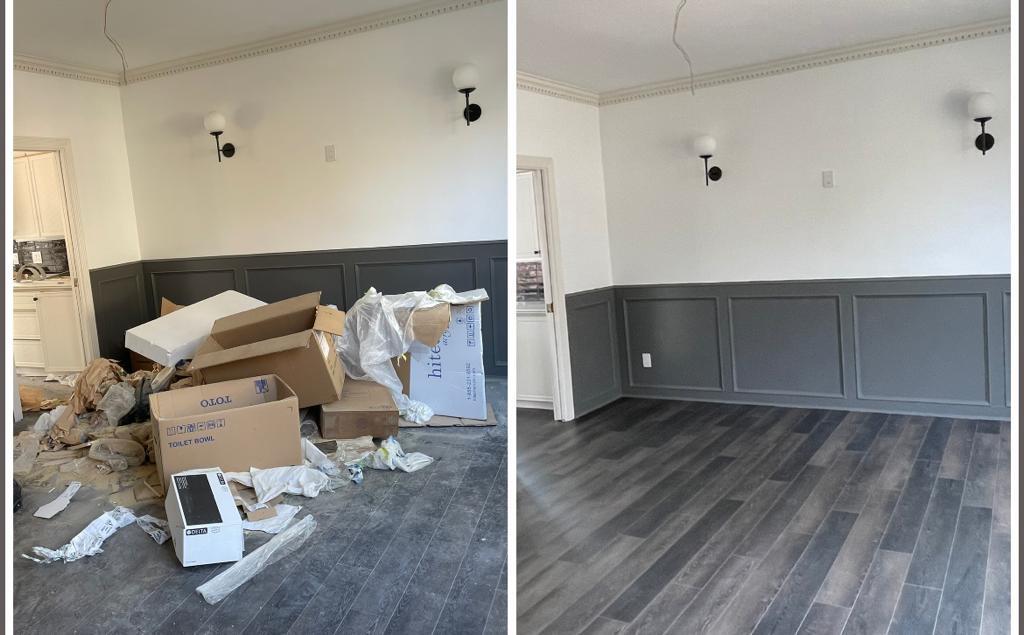 Post construction room before and after cleaning
