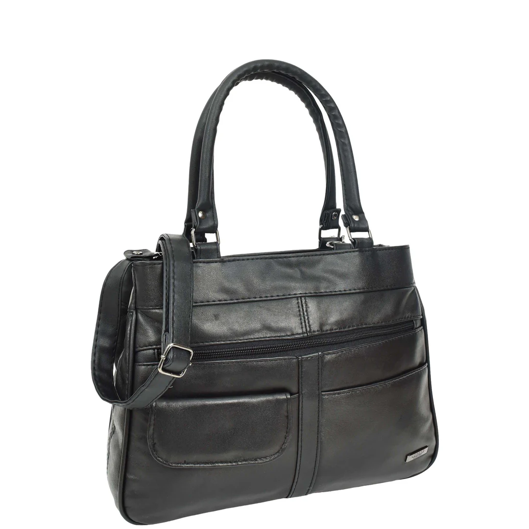 House of Leather Black Multi-Pocket Shoulder Bag