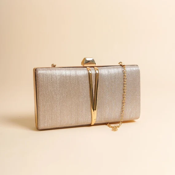 Etsy Gold Metallic Evening Clutch with Chain