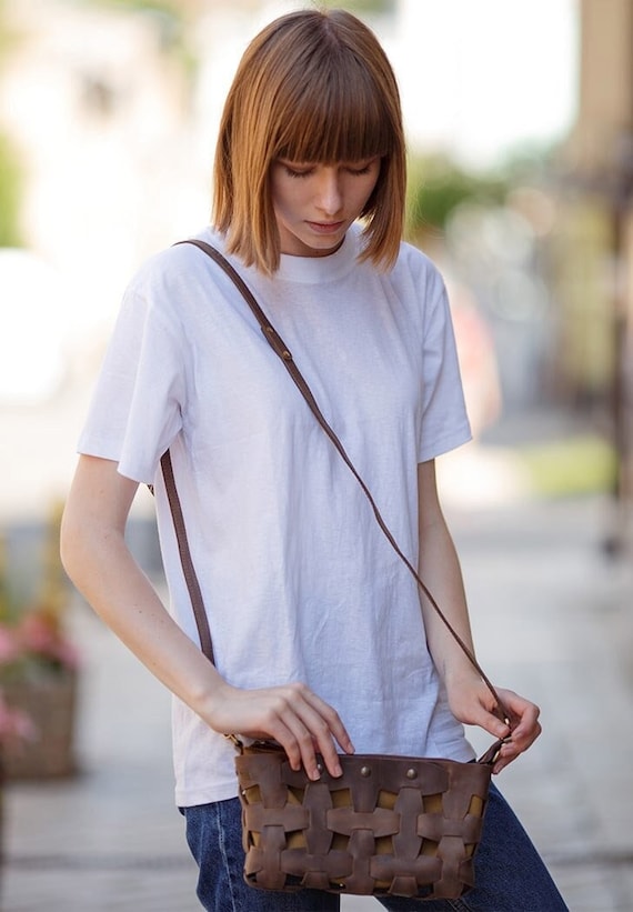 Etsy Woven Leather Crossbody Bag with Zipper