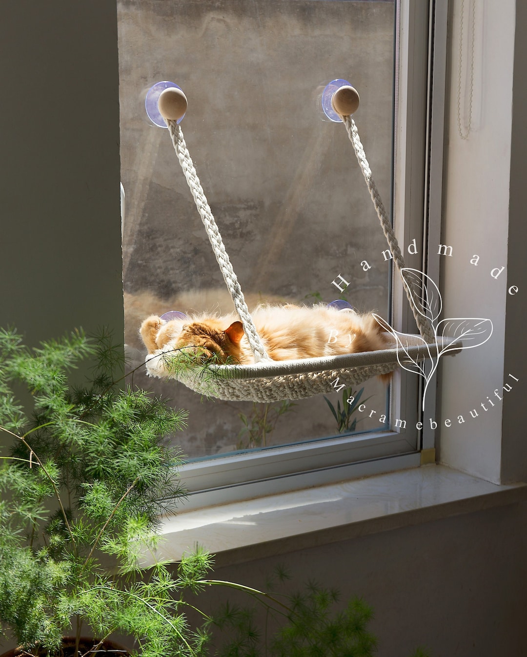 Macrame Cat Window Perch Hammock