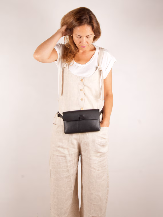 Etsy Black Nubuck Leather Belt Bag Fanny Pack