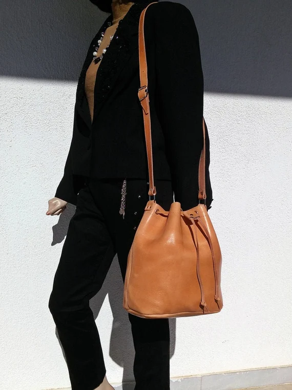 Etsy Handmade Greece Brown Leather Bucket Bag