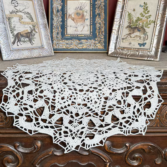 Handmade Crochet Lace Doily – Vintage Style Cotton Table Decor (14 Inch), White Dresser Doily, Coffee Table Doily - Etsy
