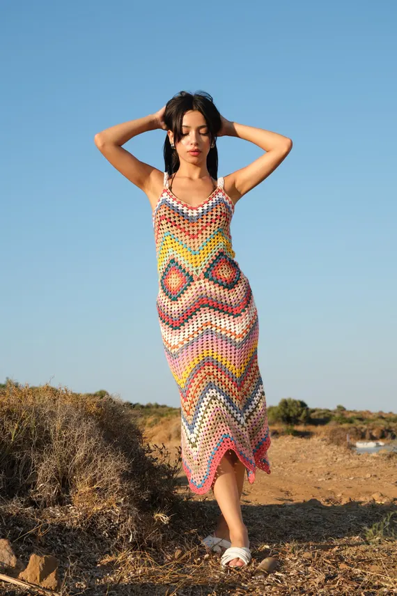 Handmade Crochet Summer Night Dress | Elegant Knit Evening Wear, Elegant Crochet Evening Wear
