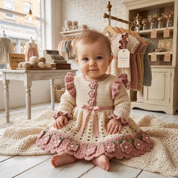 Vintage Crochet Baby Dress Pattern | Floral Ruffle Heirloom Gown (PDF Download) - Etsy Australia