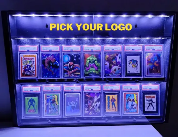 Custom Graded Card Display Case LED Lights Wall Cabinet Holds 14 Slabs PSA  BGS - Etsy
