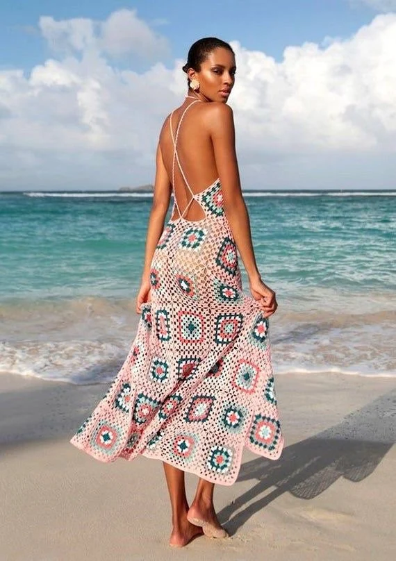 Summer Crochet Dress. Simple Wedding Dress Color , Beach Dress Women, Dress Tunic