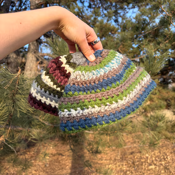CUSTOMIZABLE Handmade Beanie | Colorful Chunky Wool Blend Yarn | Cozy Outdoor Granola Style | Nature Inspired | Crochet Hat - Etsy
