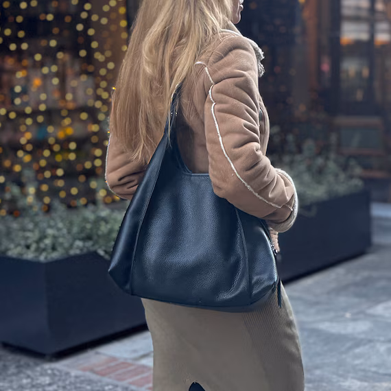 Etsy Black Leather Slouchy Hobo Bag