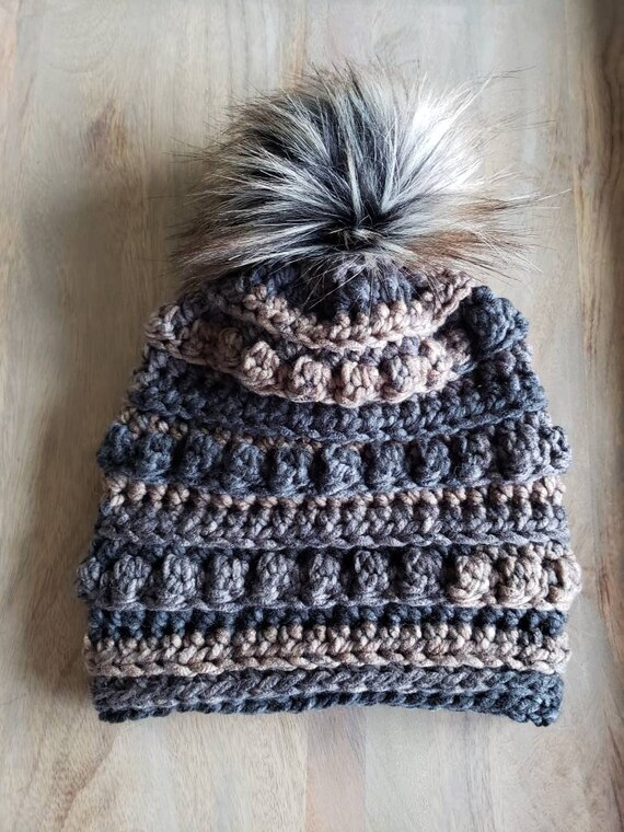 Chunky Faux Fur Pom Crochet Beanie - Etsy