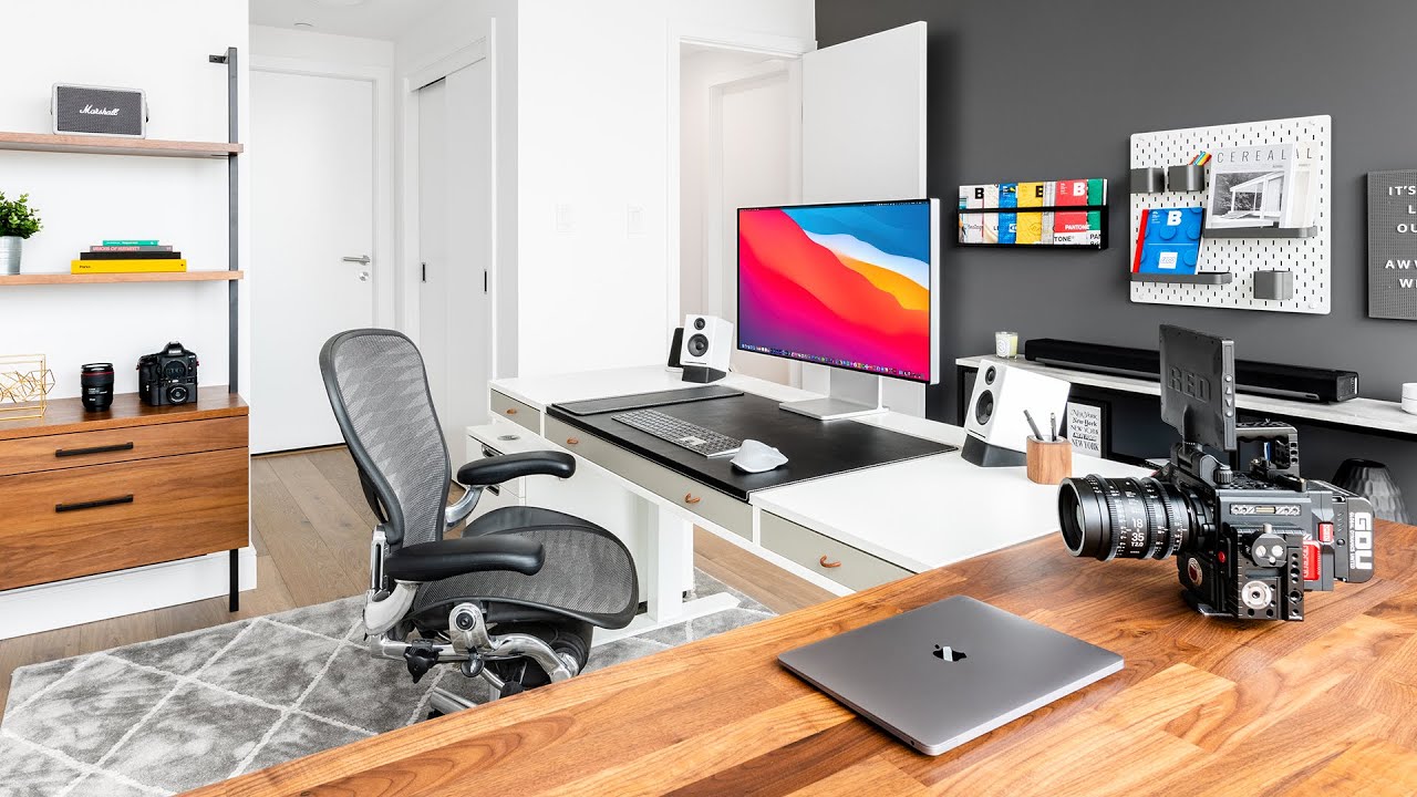 Modern tech office interior with computer workstations