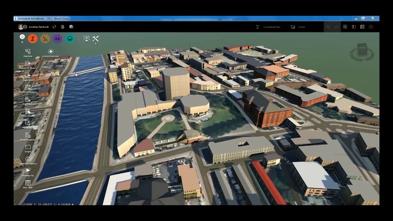 BIM workflow visualization showing Revit and InfraWorks integration