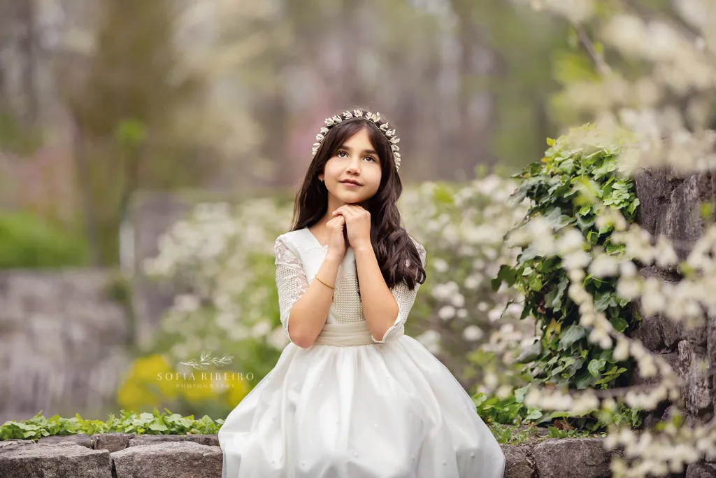Child in Communion Dress Portrait