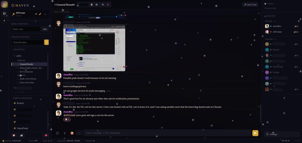 Haven - Tema oscuro con actividades