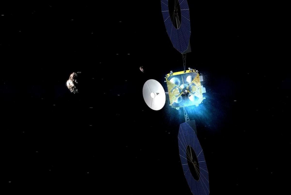Sonda espacial china recolectando muestras de un asteroide