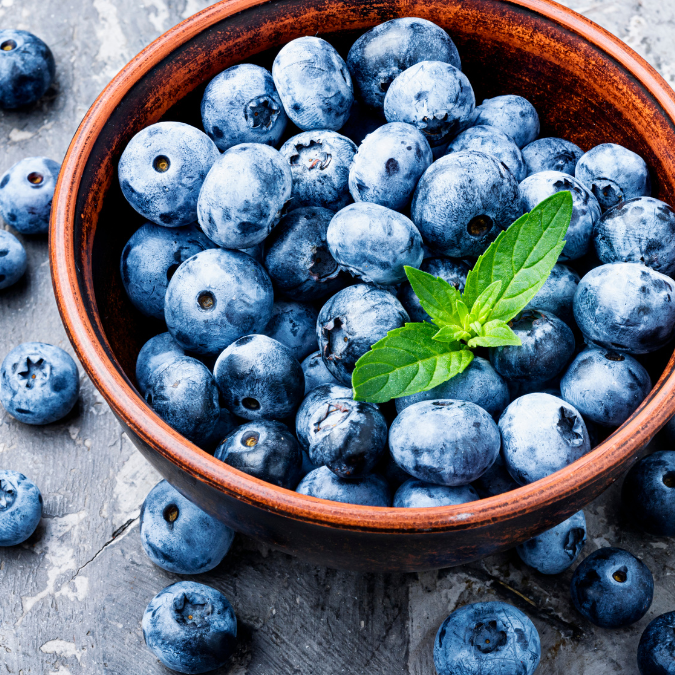 Fresh blueberries in a bowl representing brain-healthy nutrition