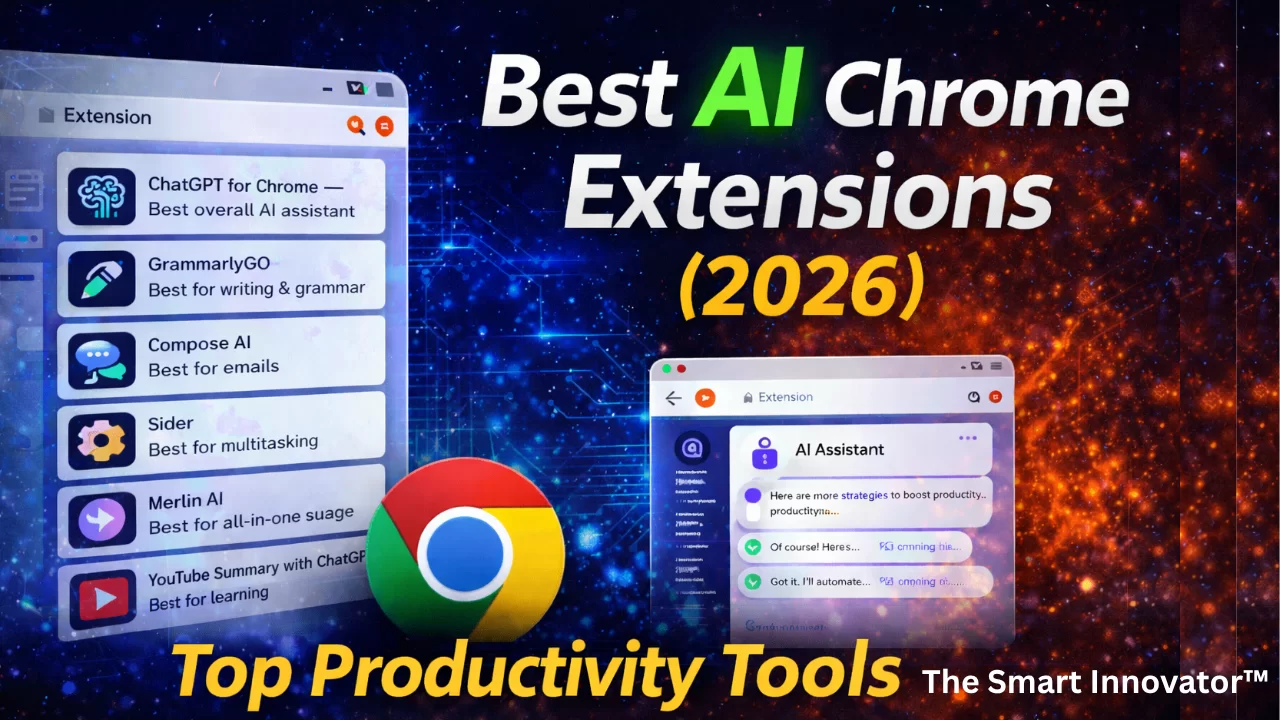 AI Chrome extensions productivity tools 2026 Best AI Chrome extensions for productivity in 2026 showing sidebar assistants and browser tools