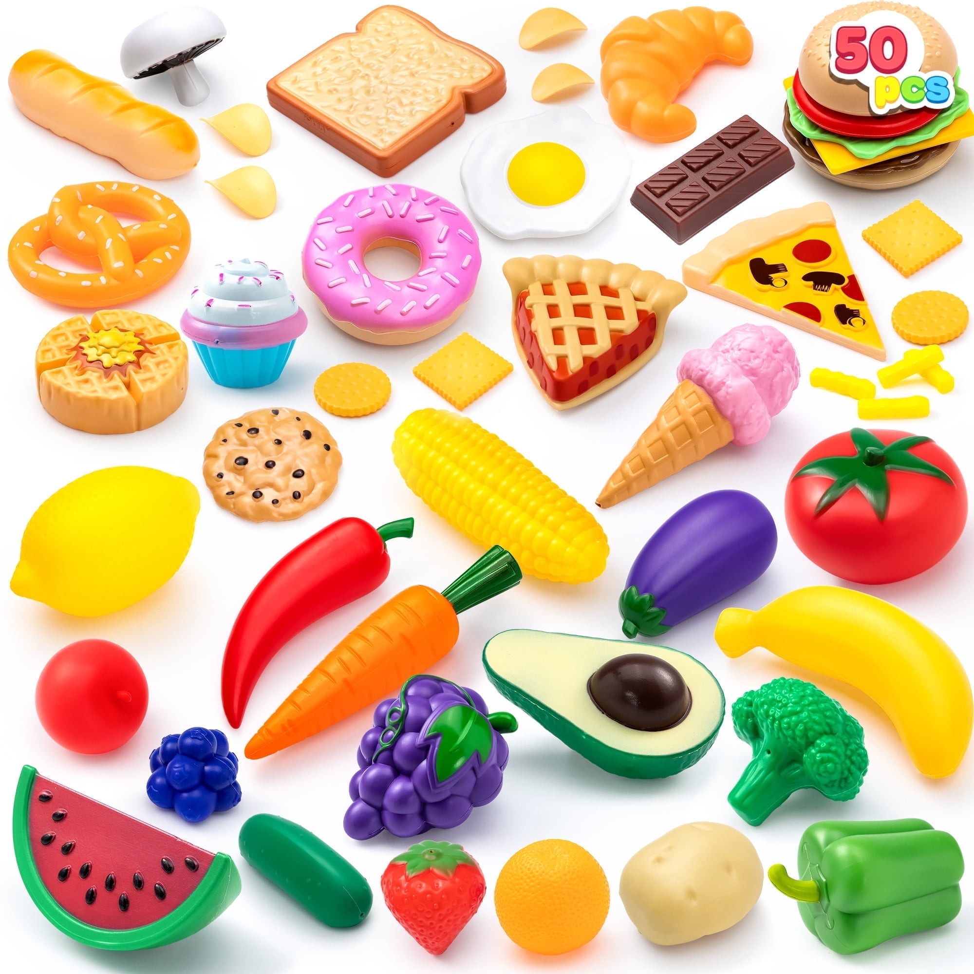 Joyfy 50 Pcs Kids Play Food Toys Pretend Kitchen Set