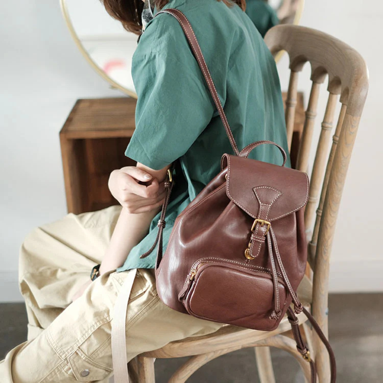Handmade Vintage Leather Flap Backpack Purse