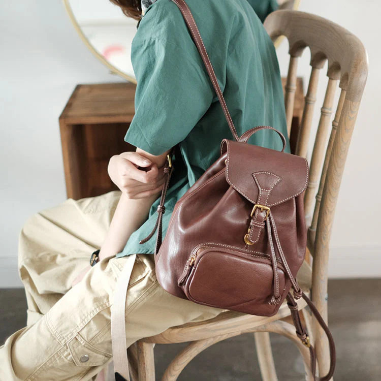 Igemstone Handmade Leather Flap Backpack Purse