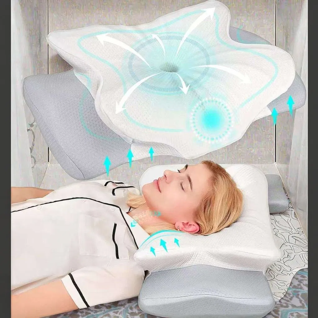 Contour memory foam pillow showing ergonomic neck support alignment