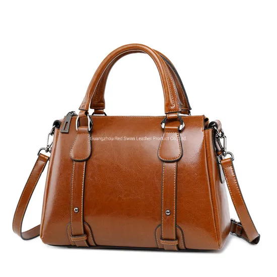 Guangzhou Red Swan Brown Leather Convertible Shoulder Satchel