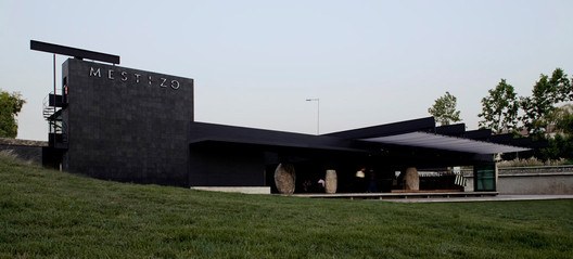Mestizo Restaurant interior with rock columns
