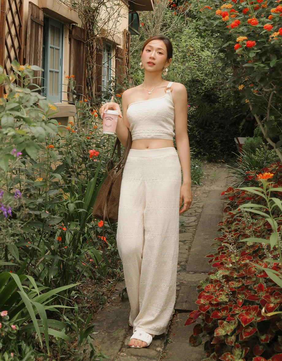 Bohemian Crochet Texture Wide Leg Pants