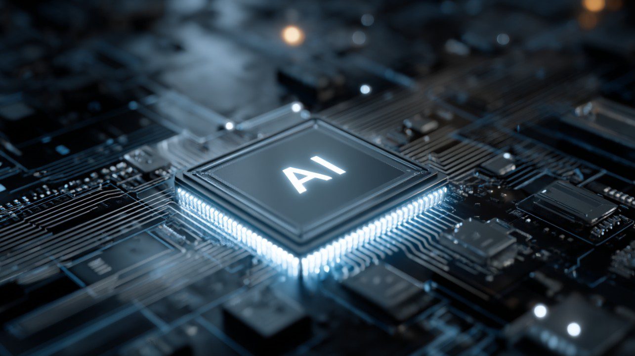 Futuristic AI processor with glowing circuits