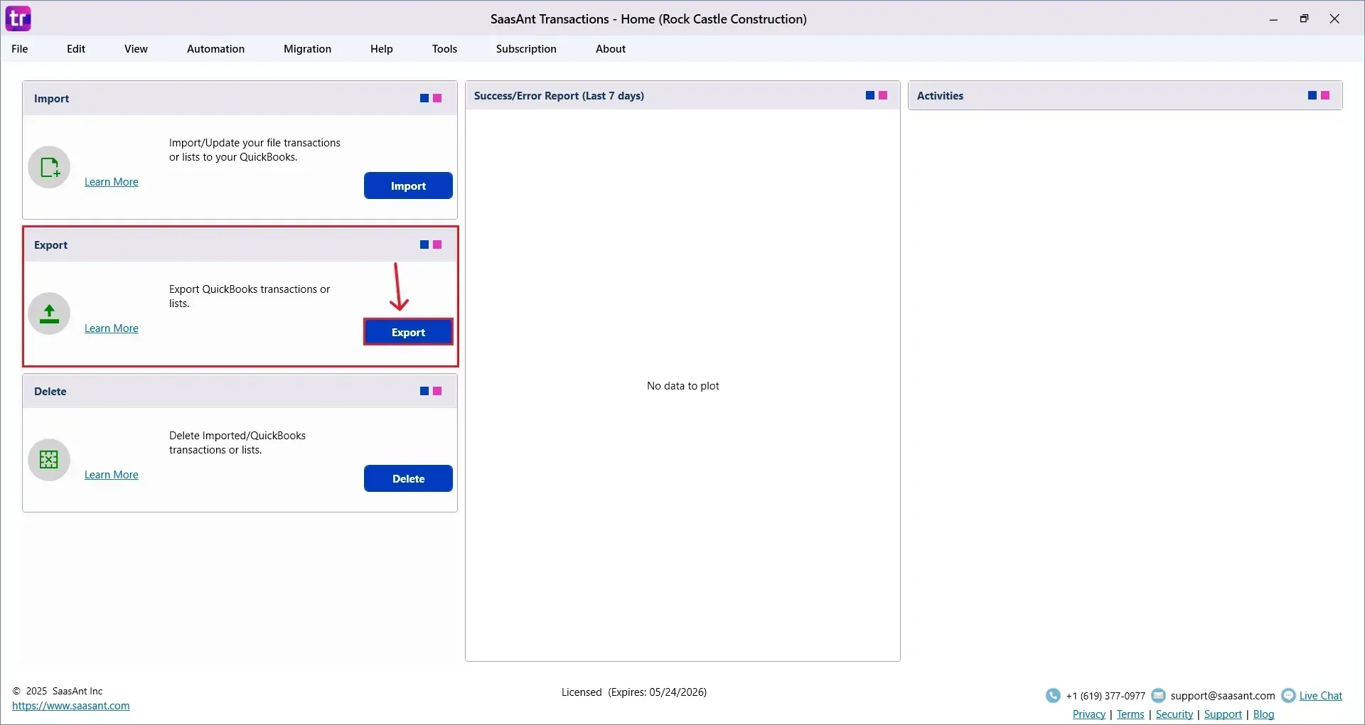 Interface for exporting financial data to Excel