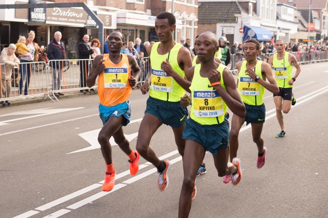 Elite marathon runners competing in a race