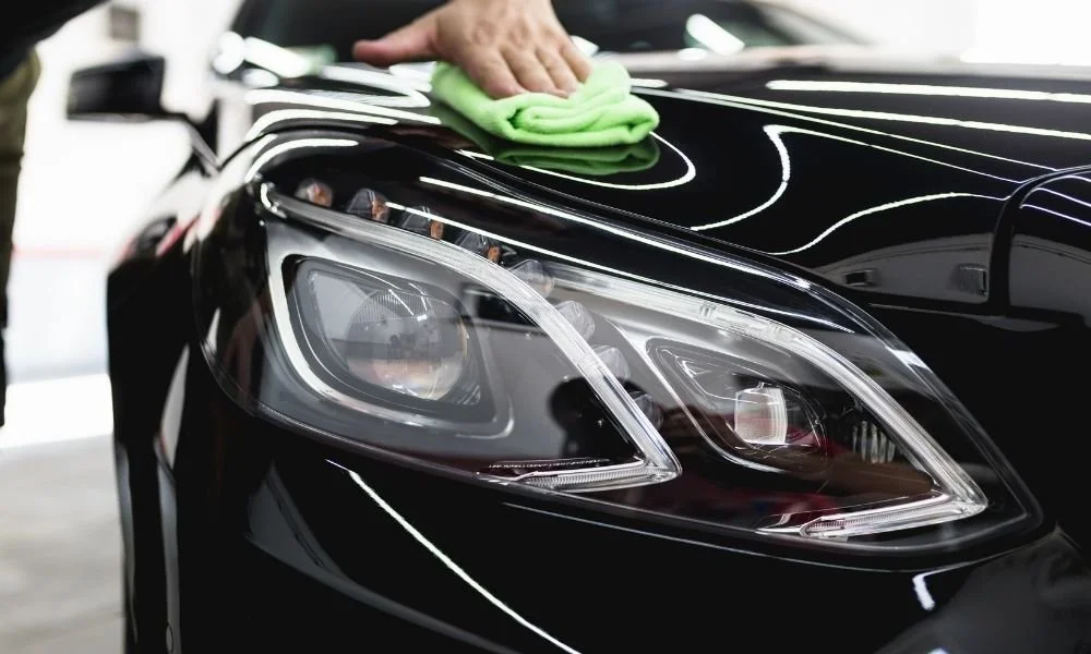 Ceramic coating application on black luxury car