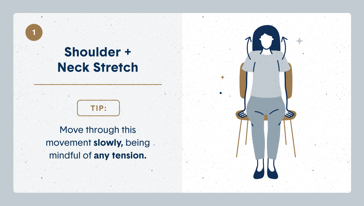 Office worker doing desk stretches for neck tension relief