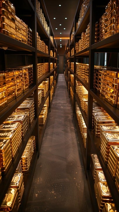 Stack of Gold Bars in Vault