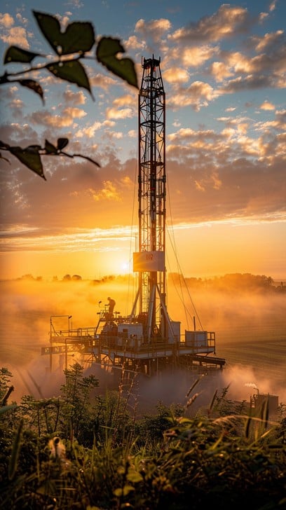 Offshore oil rig at sunrise