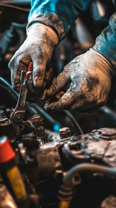 Professional mechanic using diagnostic equipment