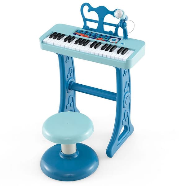Gymax 37-Key Kids Piano Keyboard with Stool Blue