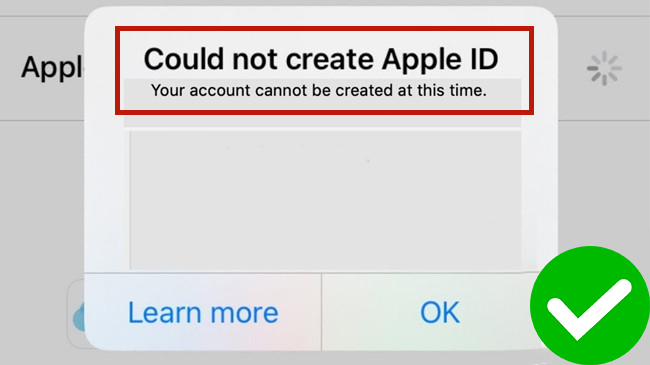 iPhone 显示无法创建 Apple ID 账户报错弹窗